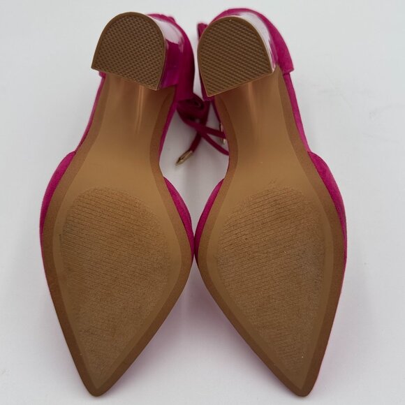 ShoeDazzle Kaia Heels Size 6 Hot Pink Suede Lace Up Clear Block Ombre Heels - Picture 8 of 9